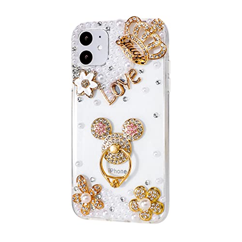 redecarie Mickey Mouse Case for Samsung Galaxy Note 10 Plus,Bling Glitter Diamond Shiny Sparkle Crystal Rhinestone Women Girls Kids Case Cover with Ring Holder Kickstand