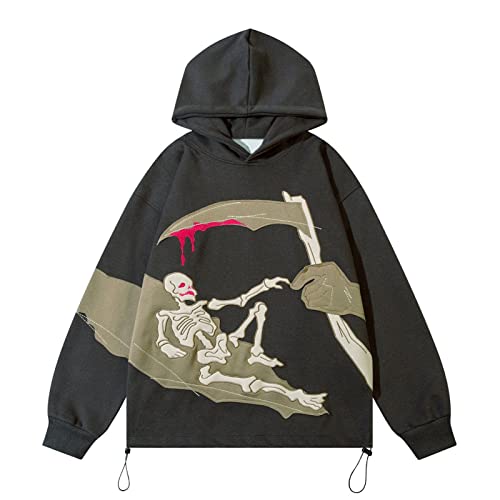 Aelfric Eden Mens Oversized Skeleton Hoodie Pullover Streetwear Graphic Hoodies Vintage Hooded Sweatshirt Fashion Sweatshirts