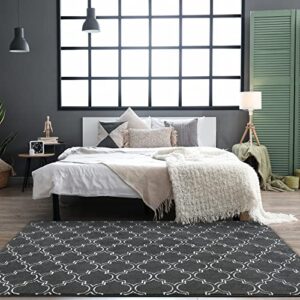 Chicrug Shag Geometric Modern Area Rug for Bedroom, 5x7 Feet Memory Foam Indoor Carpet, Fluffy Rug for Living Room Bedside Room Decor for Family Girls Kids Nursery Play Mat, Dark Grey/White