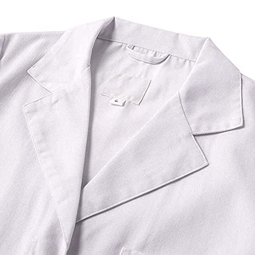 ViYW Professional Lab Coat for Women Long Sleeve White Button Down Jackets Midi Length Notch Lapel Nurse Jacket with Pockets