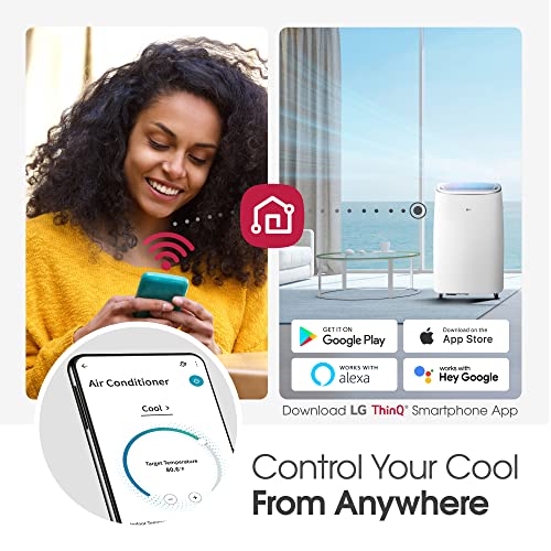 LG 10000 BTU Portable Air Conditioners Dual Inverter [2023 New] Wheels Easy Install & Mobility WiFi Enabled App Ultra-Quite Cools 450 Sq.Ft 3-in-1 AC Unit Home Room White LP1022FVSM