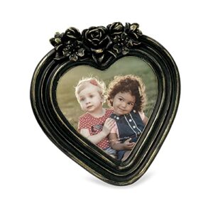 isaac jacobs 4x4 heart-shaped resin picture frame with rose design, decorative photo frame, tabletop & wall display, hanging display & home décor (black with gold)