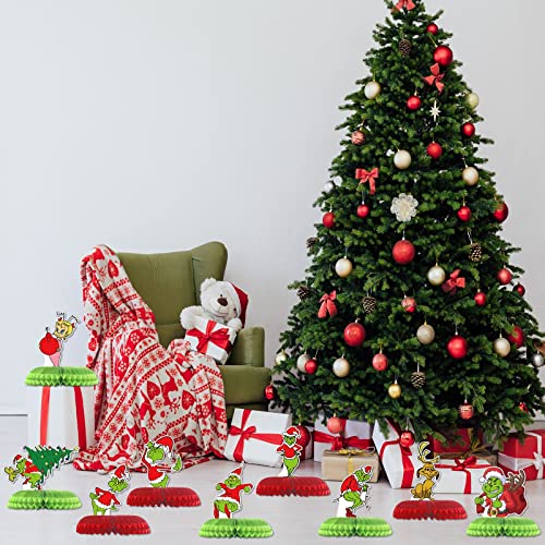 9 Piece Grinch Christmas Decorations, Christmas Party Centerpieces Honeycomb Tabletop Decorations for Party Home Decorations, Christmas Themed Birthday Party Favors