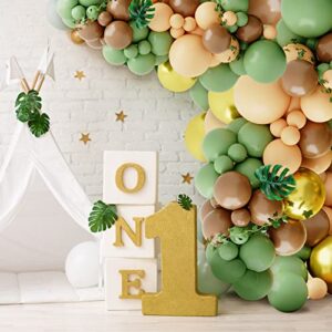 RUBFAC 160pcs Sage Green Brown Balloon Garland Kit Jungle Safari Woodland Balloon Arch with Sage Green Dark Brown Beige Gold Matte Balloons for Jungle Party Baby Shower Safari Birthday Decorations