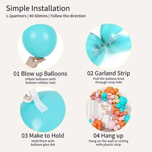 RUBFAC 134pcs Pastel Balloons Garland Kit Coral Balloons Turquoise Balloons Gold Metallic Balloons, bride balloons for Baby Shower Girls Birthday Weeding Anniversary Decorations