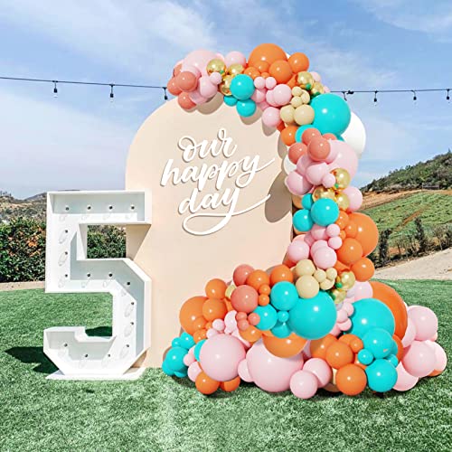 RUBFAC 134pcs Pastel Balloons Garland Kit Coral Balloons Turquoise Balloons Gold Metallic Balloons, bride balloons for Baby Shower Girls Birthday Weeding Anniversary Decorations