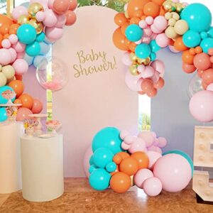 RUBFAC 134pcs Pastel Balloons Garland Kit Coral Balloons Turquoise Balloons Gold Metallic Balloons, bride balloons for Baby Shower Girls Birthday Weeding Anniversary Decorations