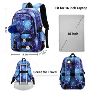 Hidds Laptop Backpacks 16 Inch School Bag College Backpack Anti Theft Travel Daypack Bags Bookbags for Teens Girls Women Students (Galaxy Blue)