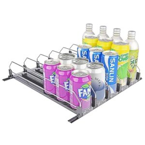 refrigerator can organizer,drink organizer for fridge, self pushing soda can organizer for refrigerator,width adjustable,beer pop can water bottle storage for pantry, kitchen-black, 5 row