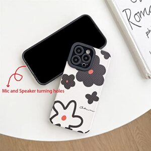 Fashion Cute Flower Pattern Phone Case for Apple iPhone 14 Pro Cover Faux Leather Silicone Protective Cases Compatible with iPhone 14 Pro 6.1 inch - Beige