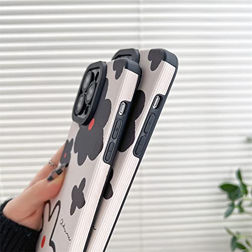 Fashion Cute Flower Pattern Phone Case for Apple iPhone 14 Pro Cover Faux Leather Silicone Protective Cases Compatible with iPhone 14 Pro 6.1 inch - Beige