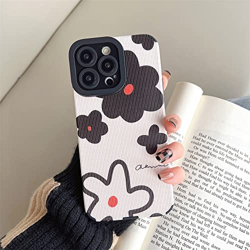 Fashion Cute Flower Pattern Phone Case for Apple iPhone 14 Pro Cover Faux Leather Silicone Protective Cases Compatible with iPhone 14 Pro 6.1 inch - Beige