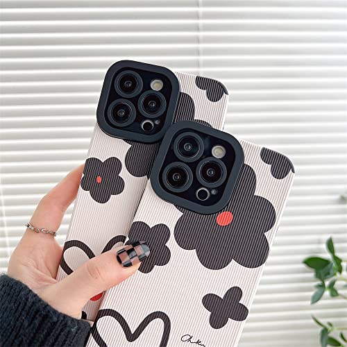 Fashion Cute Flower Pattern Phone Case for Apple iPhone 14 Pro Cover Faux Leather Silicone Protective Cases Compatible with iPhone 14 Pro 6.1 inch - Beige