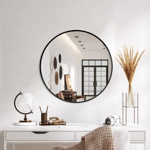 Black Frame Mirror, Bathroom Mirrors for Wall,22'' Round Circle Mirror for Entryway Bedroom Vanity(22'',Black)