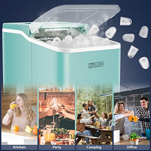KUMIO Ice Makers Countertop, 9 Bullet Ice Ready in 6-8 Mins, 26.5 lbs/24 hrs, Self-Cleaning Ice Maker, Portable Ice Machine with Ice Scoop & Basket, Blue