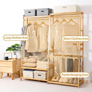 Homde Bamboo Clothes Rack Heavy Duty Garment Racks for Hanging Clothes, Max Load 440lbs, Freestanding Clothing Rack Closet with 6 Shelves, 67" H*61" W*15.74" D