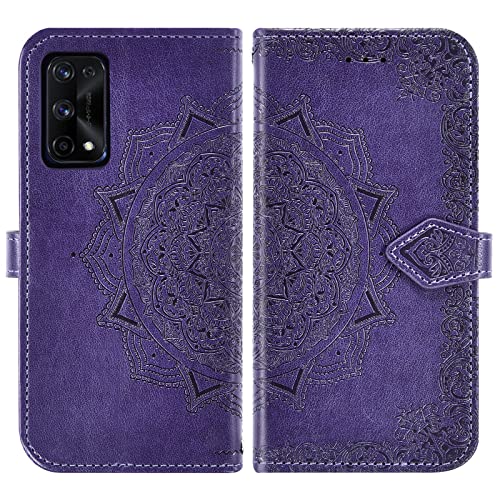 Compatible with OPPO Reno 7 Pro 5G Wallet Case and Tempered Glass Screen Protector Leather Mandala Flower Flip Cover Credit Card Holder Cell Accessories Phone Cases for Reno7 7Pro 5G Women Men Purple