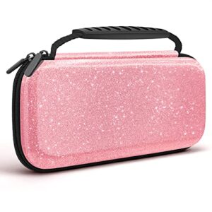 homicozy glitter carrying case for nintendo switch and switch oled console,pink hard travel case shell pouch for nintendo switch console & accessories,protective carry case compatible with nintendo for girls