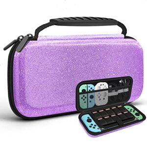 Glitter Carrying Case for Nintendo Switch and Switch OLED Console,Purple Hard Travel Case Shell Pouch for Nintendo Switch Console & Accessories,Protective Carry Case Compatible with Nintendo for Girls
