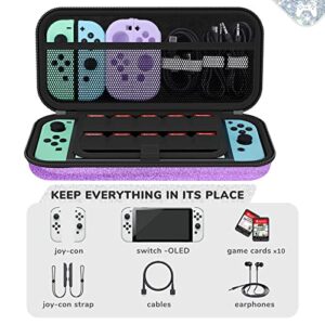 Glitter Carrying Case for Nintendo Switch and Switch OLED Console,Purple Hard Travel Case Shell Pouch for Nintendo Switch Console & Accessories,Protective Carry Case Compatible with Nintendo for Girls