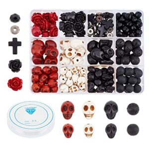 arricraft 203 pcs skull gemstone beads kits, natural lava rock synthetic turquoise cross beads flower rose beads and tibetan style beads for jewelry making bracelets necklaces diy crafts