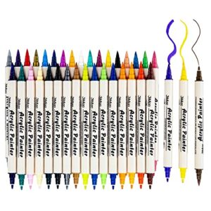 acrylic paint pens for rock painting, 36 colors set brush tip fine tip no shaking no pumping acrylic paint markers for stone, ceramic, glass, wood, fabric, canvas, porcelain, meta (36 colors)