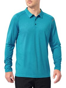 marami mens polo long sleeve - upf quick dry fishing running tennis outdoor classic collared golf shirt lake blue size xl