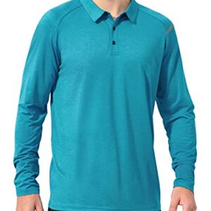 marami Mens Polo Long Sleeve - UPF Quick Dry Fishing Running Tennis Outdoor Classic Collared Golf Shirt Lake Blue Size XL