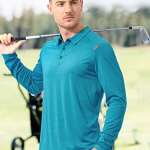 marami Mens Polo Long Sleeve - UPF Quick Dry Fishing Running Tennis Outdoor Classic Collared Golf Shirt Lake Blue Size XL