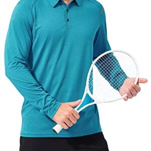 marami Mens Polo Long Sleeve - UPF Quick Dry Fishing Running Tennis Outdoor Classic Collared Golf Shirt Lake Blue Size XL