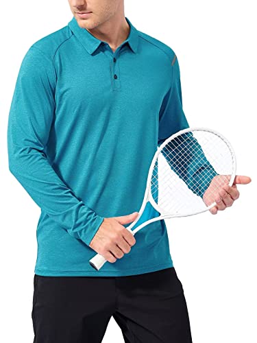 marami Mens Polo Long Sleeve - UPF Quick Dry Fishing Running Tennis Outdoor Classic Collared Golf Shirt Lake Blue Size XL