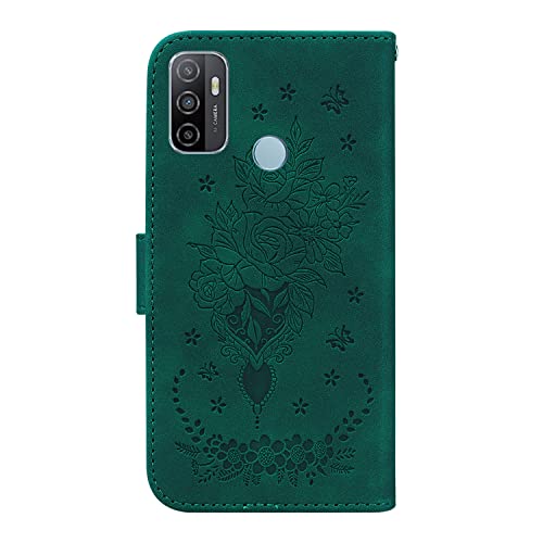 ONV Flip Case for Oppo A53 / Oppo A33 - Rose Butterfly Embossed Phone Case with Card Holder Lanyard Stand Case Leather Magnetic Wallet Cover for Oppo A53 / Oppo A33 [XT] -Green