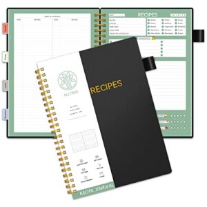 alltree recipe book to write in your own recipes, sprial personal blank recipe book, blank recipe notebook with 15 tabs for family cooking lover, 120 pages recipe organizer, black(5.5"x8.5")
