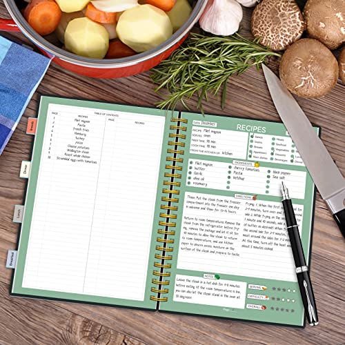 Alltree Recipe Book to Write in Your Own Recipes, Sprial Personal Blank Recipe Book, Blank Recipe Notebook with 15 Tabs for Family Cooking Lover, 120 Pages Recipe Organizer, Black(5.5"x8.5")
