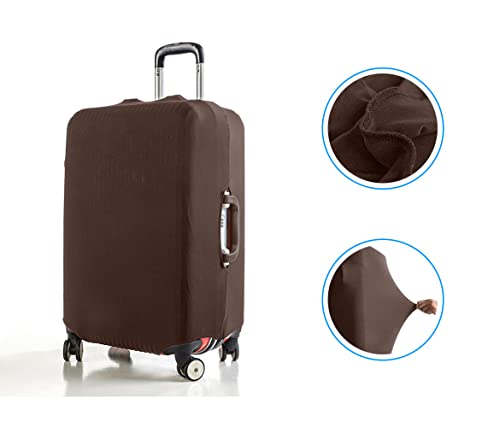 GANNEPIE Travel Luggage Cover Brown Printed with Pocket Suitcase Cover Fits 22-25 Inch