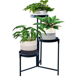 xrfc plant stand indoor outdoor 3 tier tall metal potted multiple flower pot holder shelf rustproof iron round supports planter plant rack for corner garden balcony patio