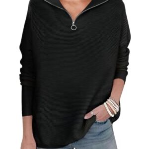 ANRABESS Women's Sweater Oversized Quarter Zipper Casual Long Sleeve Collar High Neck Ribbed Knit Loose Fit Half Zip Tunic Pullover 2023 Fashion Fall Outfits Tops 802heise-XL Black