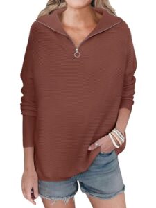 anrabess oversized sweater for women quarter zip pullover casual long sleeve half zip collared lapel v neck baggy slouchy knitted tunic jumper clothes 2023 fall 802xiuhong-m rust