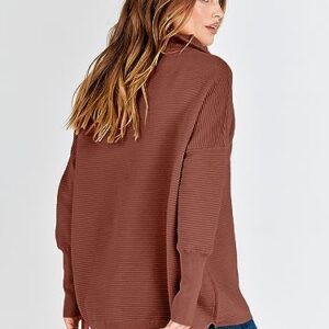 ANRABESS Oversized Sweater for Women Quarter Zip Pullover Casual Long Sleeve Half Zip Collared Lapel V Neck Baggy Slouchy Knitted Tunic Jumper Clothes 2023 Fall 802xiuhong-M Rust