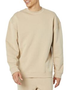 amazon essentials men's oversized-fit crewneck sweatshirt (available in big & tall), tan, large