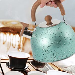 Hemoton Stovetop Tea Kettle Stainless Steel Whistling Teapot Water Kettle Stove Coffee Kettle with Cool Grip Ergonomic Handle for Boiling Water 2L Green