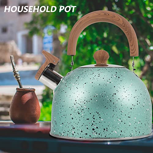 Hemoton Stovetop Tea Kettle Stainless Steel Whistling Teapot Water Kettle Stove Coffee Kettle with Cool Grip Ergonomic Handle for Boiling Water 2L Green