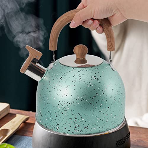 Hemoton Stovetop Tea Kettle Stainless Steel Whistling Teapot Water Kettle Stove Coffee Kettle with Cool Grip Ergonomic Handle for Boiling Water 2L Green