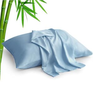 bedelite pillow cases standard size set of 2, rayon derived from bamboo, cooling pillow cases for hot sleepers & night sweats, breathable and silky soft envelope pillowcases(blue, 20"x26")