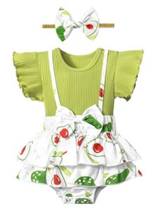 tyesmo baby girl dresses 9-12 months baby girl clothes ruffle short sleeve onesie outfit suspenders baby girl romper dresses for baby girls summer avocado green