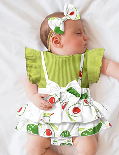 TyeSmo Baby Girl Dresses 9-12 Months Baby Girl Clothes Ruffle Short Sleeve Onesie Outfit Suspenders Baby Girl Romper Dresses for Baby Girls Summer Avocado Green