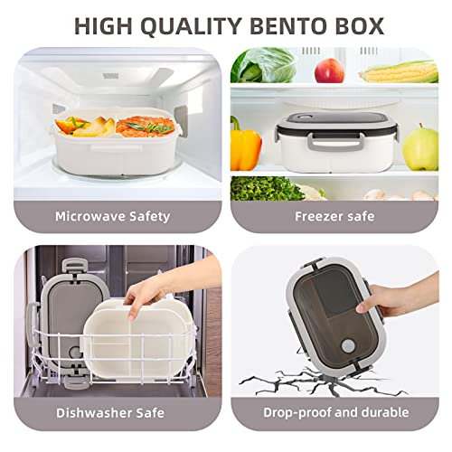 Bento Box,2 Layers Bento Box Adult Lunch Box with Salad Dressing Container and Carrying Handle,Lunch Box Containers for Toddler/Kids/Adults,1.3L-6Compartments&Utensils(White)