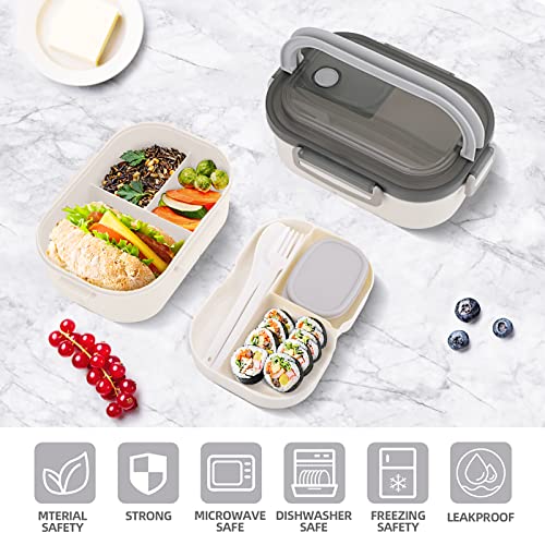 Bento Box,2 Layers Bento Box Adult Lunch Box with Salad Dressing Container and Carrying Handle,Lunch Box Containers for Toddler/Kids/Adults,1.3L-6Compartments&Utensils(White)