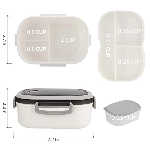 Bento Box,2 Layers Bento Box Adult Lunch Box with Salad Dressing Container and Carrying Handle,Lunch Box Containers for Toddler/Kids/Adults,1.3L-6Compartments&Utensils(White)