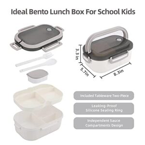 Bento Box,2 Layers Bento Box Adult Lunch Box with Salad Dressing Container and Carrying Handle,Lunch Box Containers for Toddler/Kids/Adults,1.3L-6Compartments&Utensils(White)